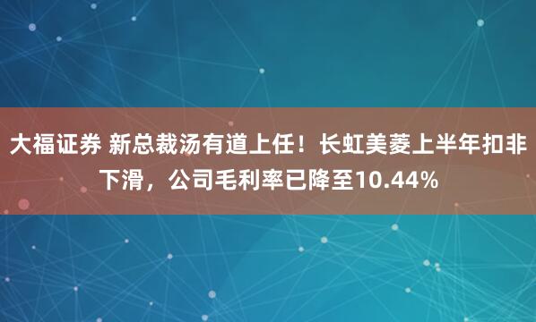大福证券 新总裁汤有道上任！长虹美菱上半年扣非下滑，公司毛利率已降至10.44%