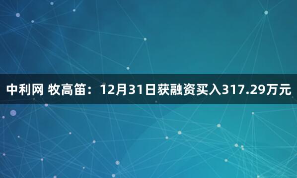 中利网 牧高笛：12月31日获融资买入317.29万元